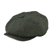 BOTVELA Men's 8 Piece Wool Blend Newsboy Flat Cap Herringbone Pattern Tweed Hat (Green, 7 7/8)